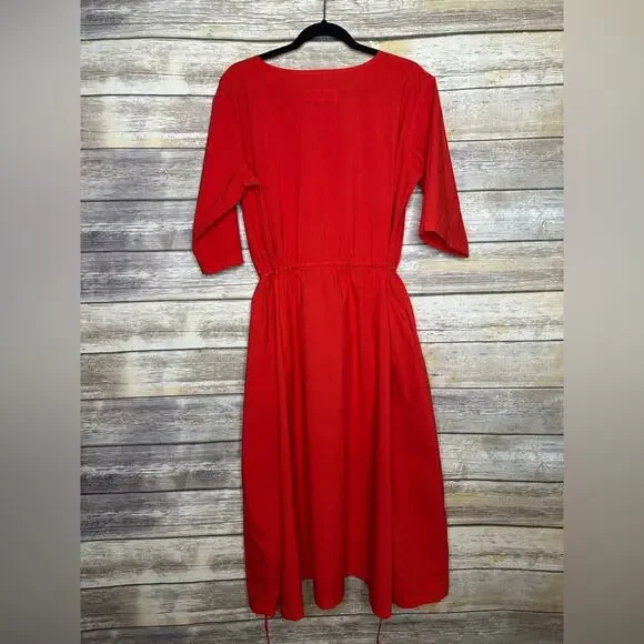 MANUELLE GUIBAL red Poplin pop over dress with drawstring waist S - Picture 3 of 10
